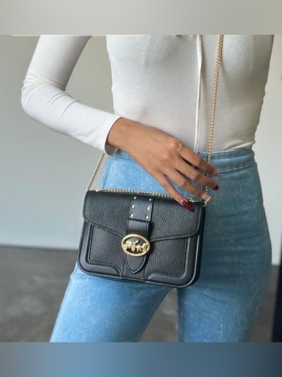 Coach Handbags - Coach Georgie Crossbody/Xbody Black Pebble/Leather Bag Purse With Rivets